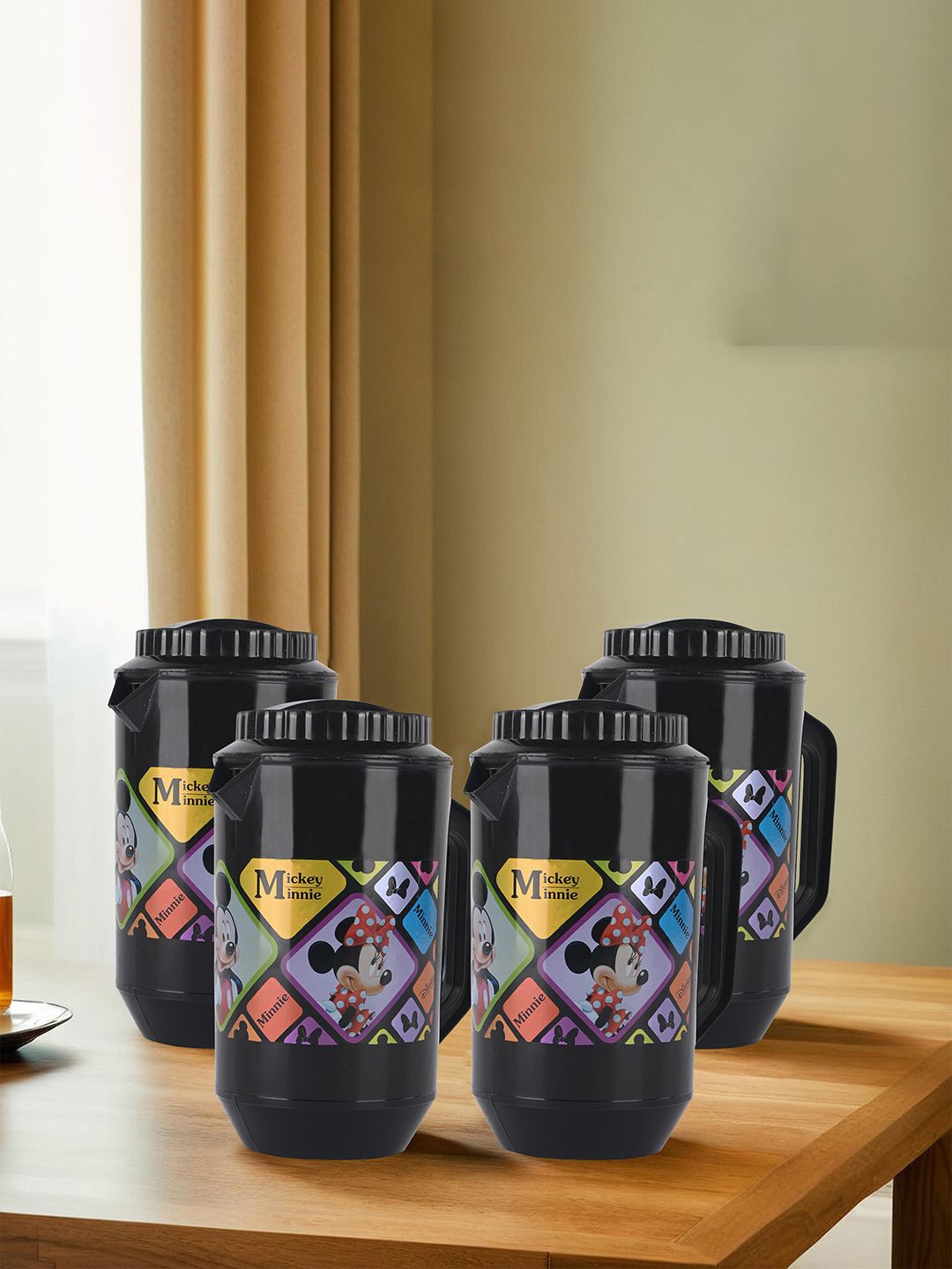 

Kuber Industries Pack of 4 Disney Printed Water Jugs 2 L Each, Black