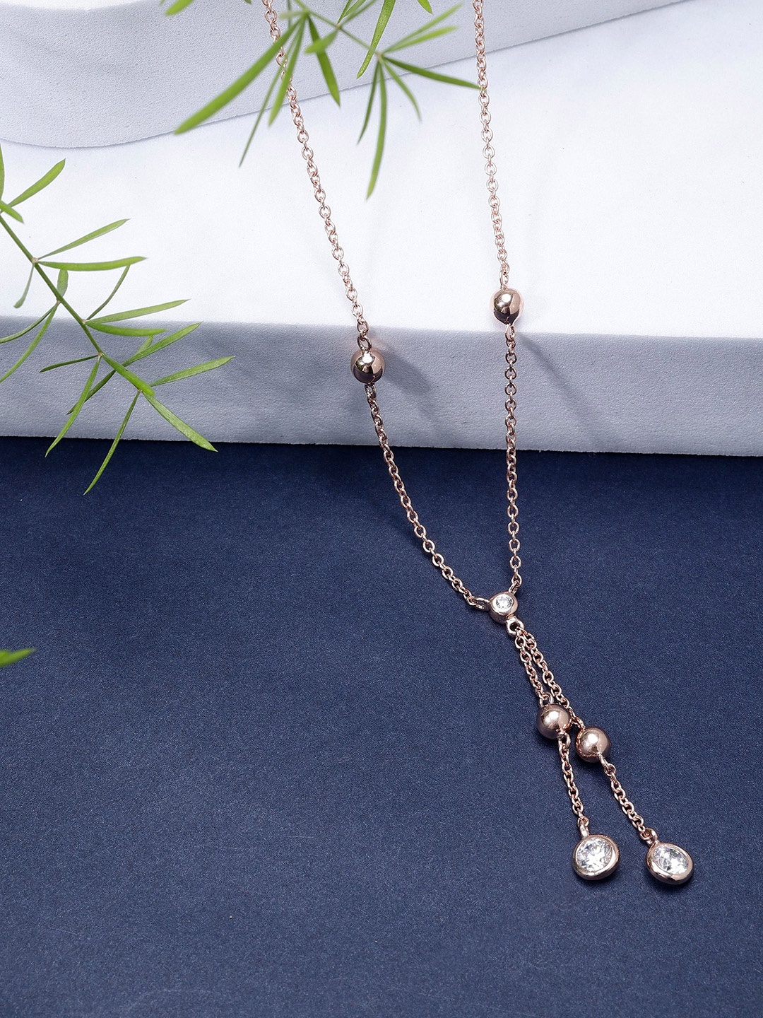 

DIAVO 925 Sterling Silver Rose Gold-Plated Cubic Zirconia Minimal Chain