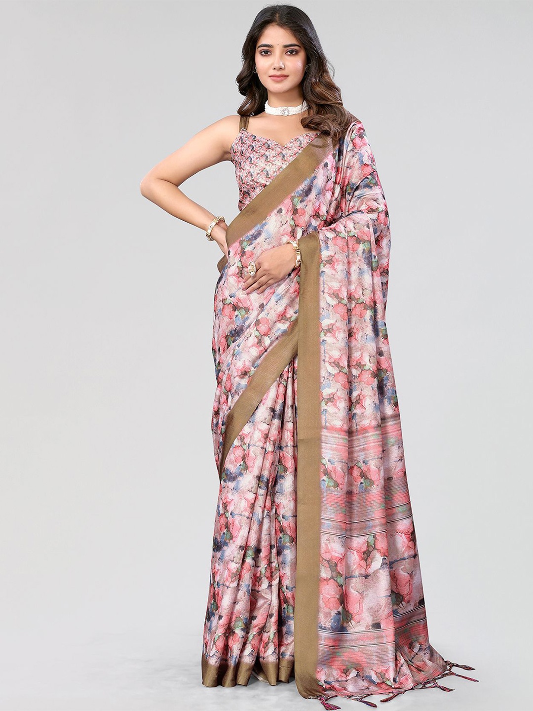 

KALINI Floral Printed Saree, Pink