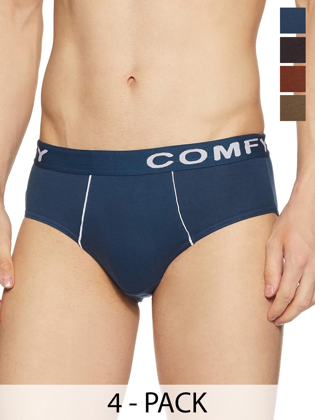 

AMUL COMFY Men Pack Of 4 Mid-Rise Cotton Basic Briefs Comfy-Brief-OE-4-95, Coffee brown