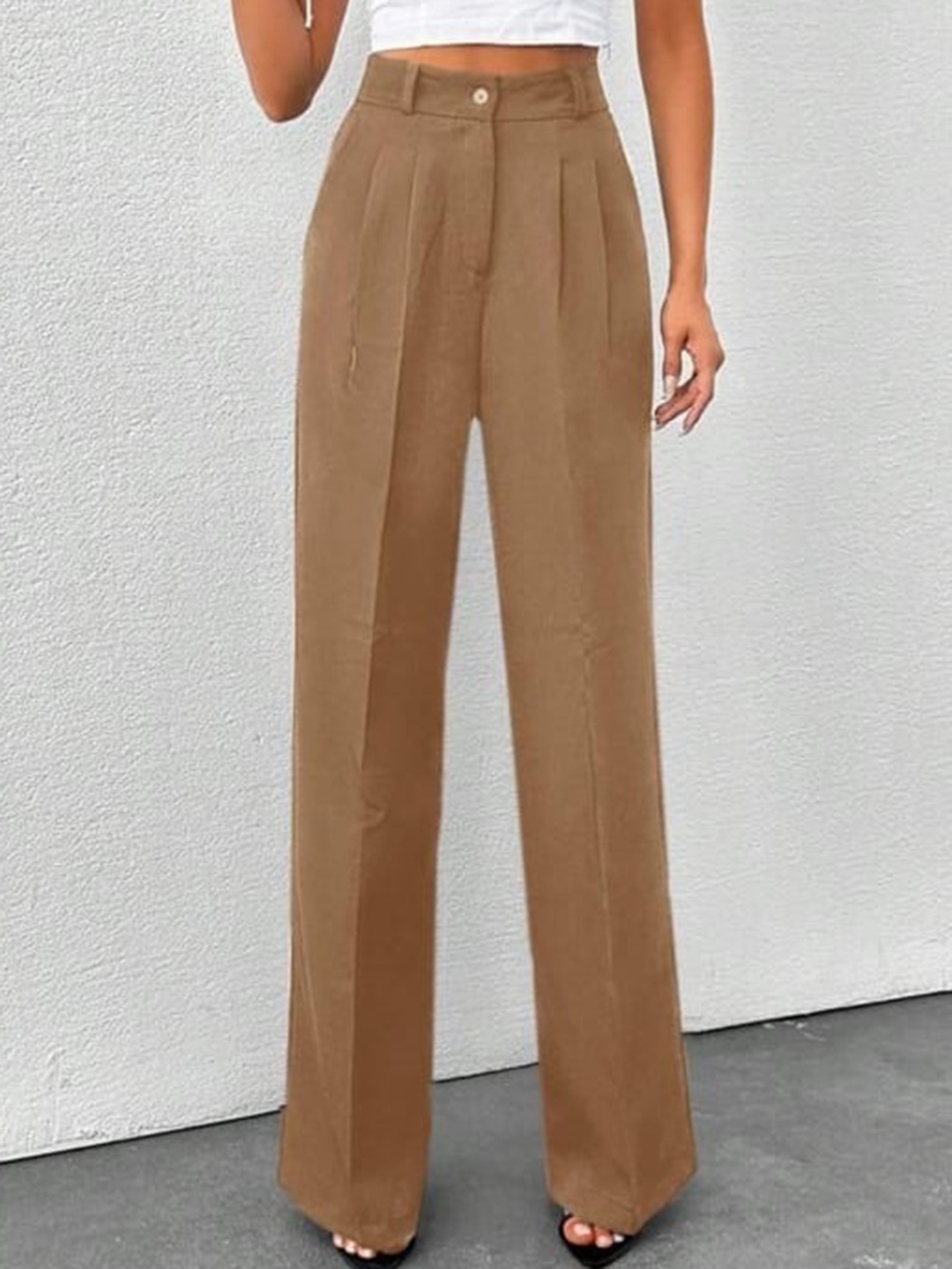 

BROADSTAR Women Smart High-Rise Pleated Trousers, Brown