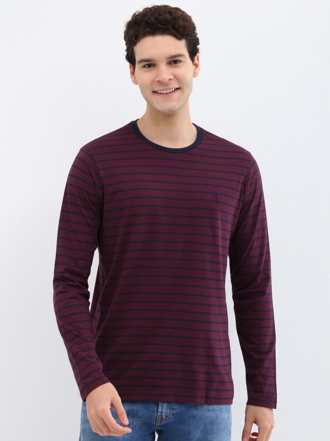 

Allen Solly Men Striped Round Neck Cotton Slim Fit T-shirt, Maroon