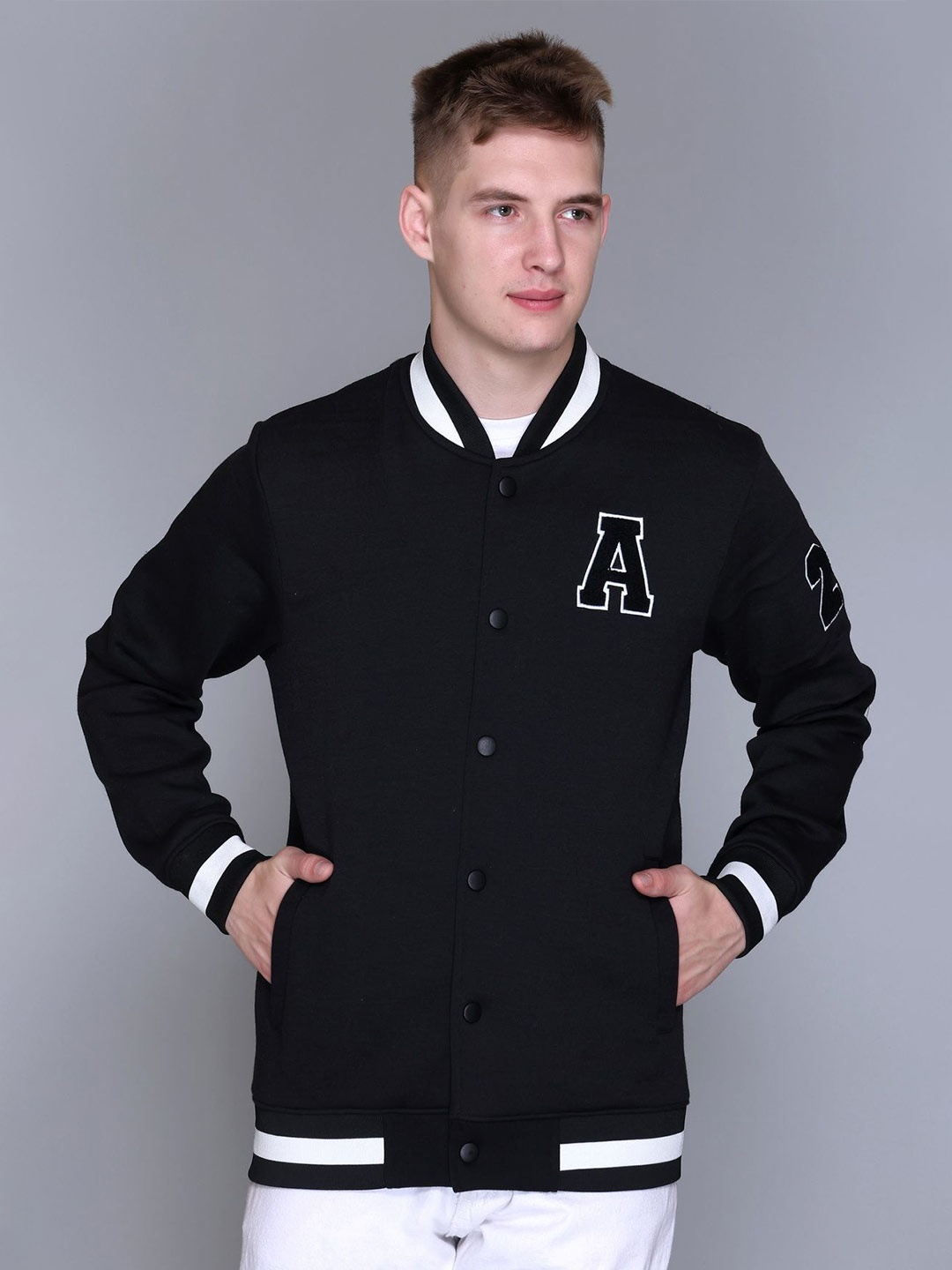 

Antiloop Men Mock Collar Front-Open Sweatshirt, Black