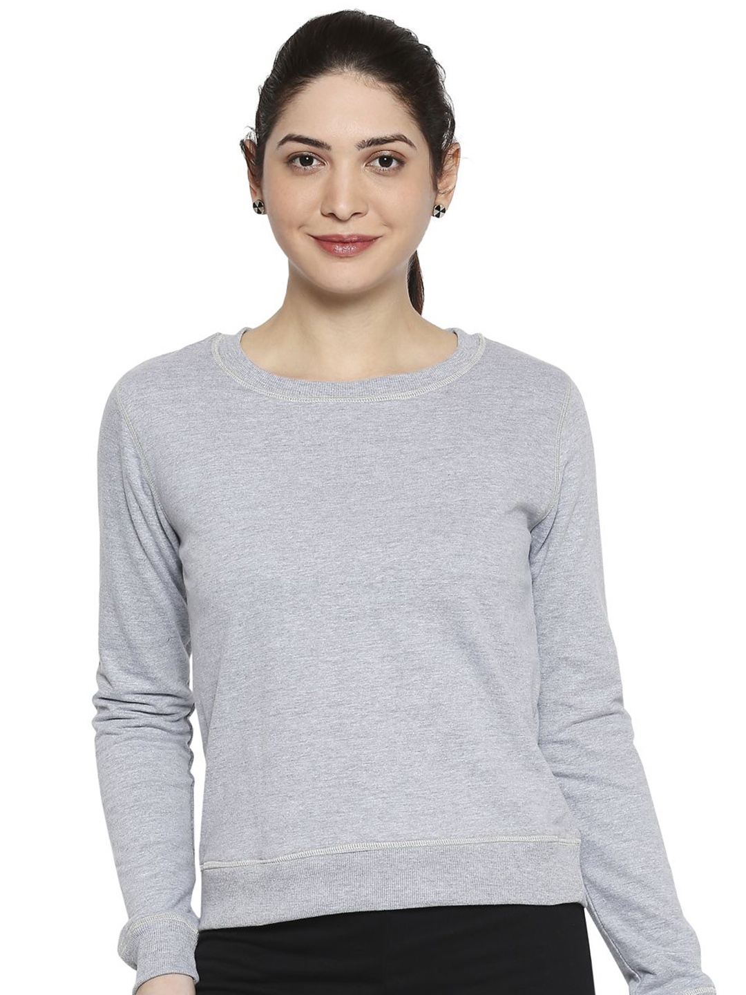 

AMMARZO Women Solid Long Sleeves Opaque Casual T-shirt, Grey melange