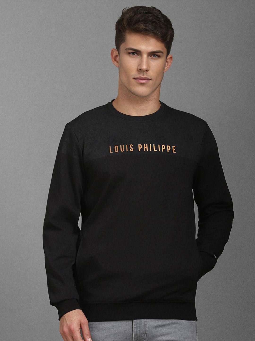 

Louis Philippe Sport Men Printed Round Neck Long Sleeves Sweatshirt, Black