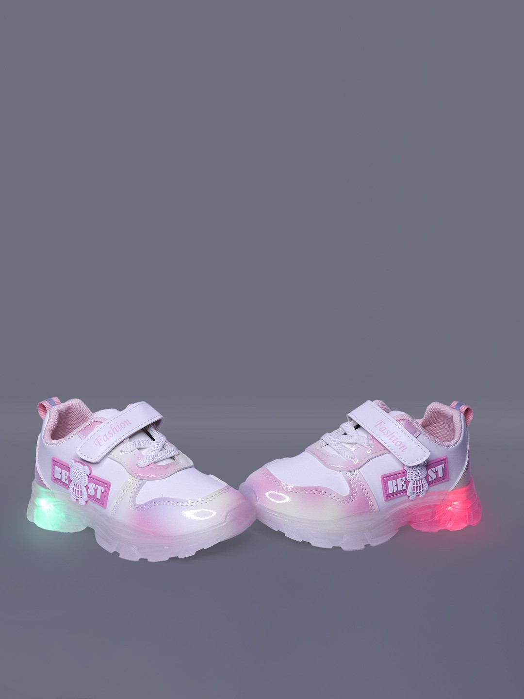 

NEW STEPS Girls Colourblocked LED Velcro Sneakers, Pink