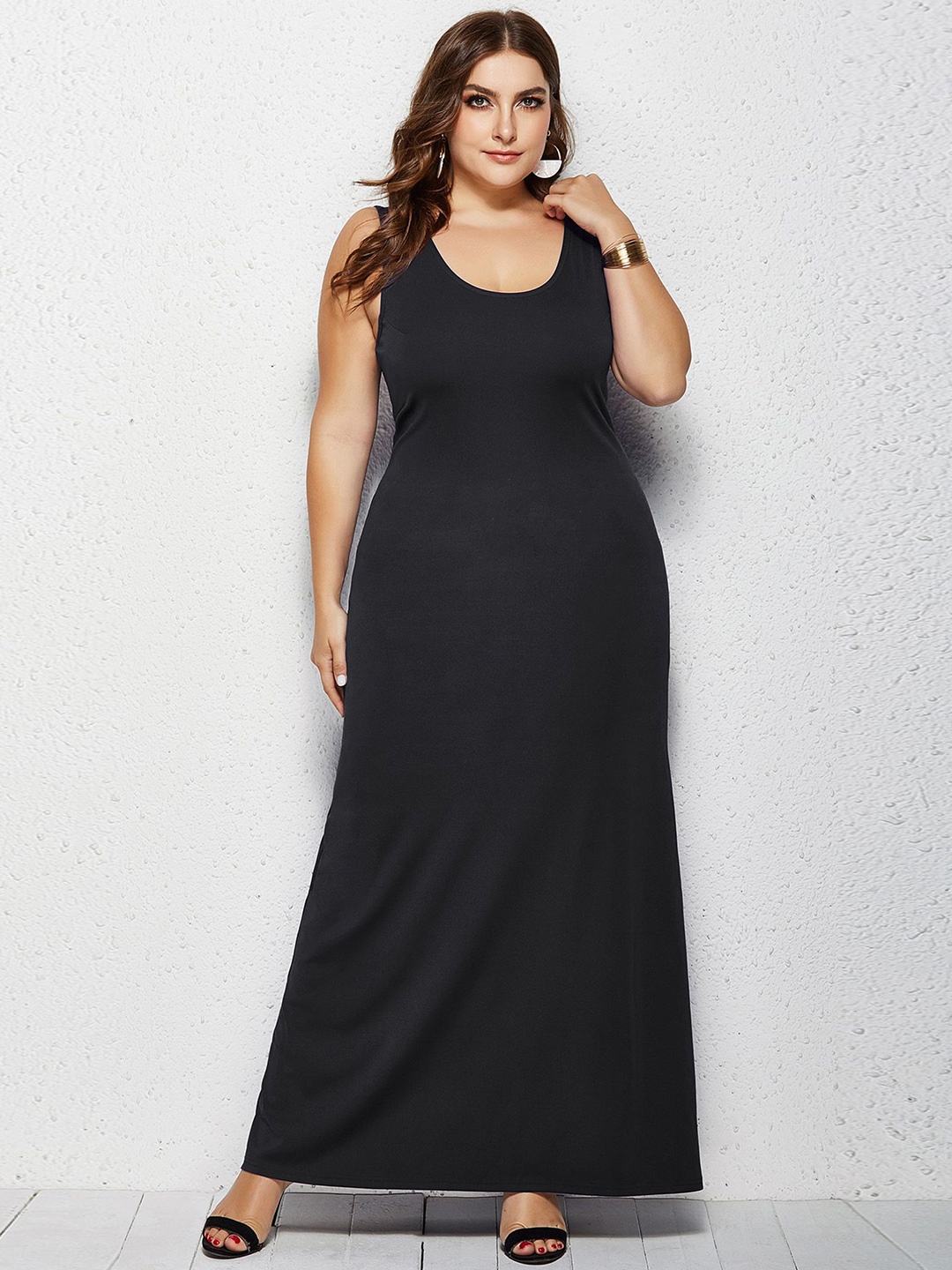 

StyleCast Curve Women Shoulder Straps A-Line Maxi Dress, Black