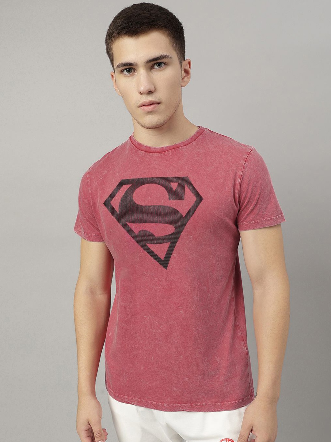 

Free Authority Men Superman Graphic Printed Round Neck Cotton T-shirt, Red