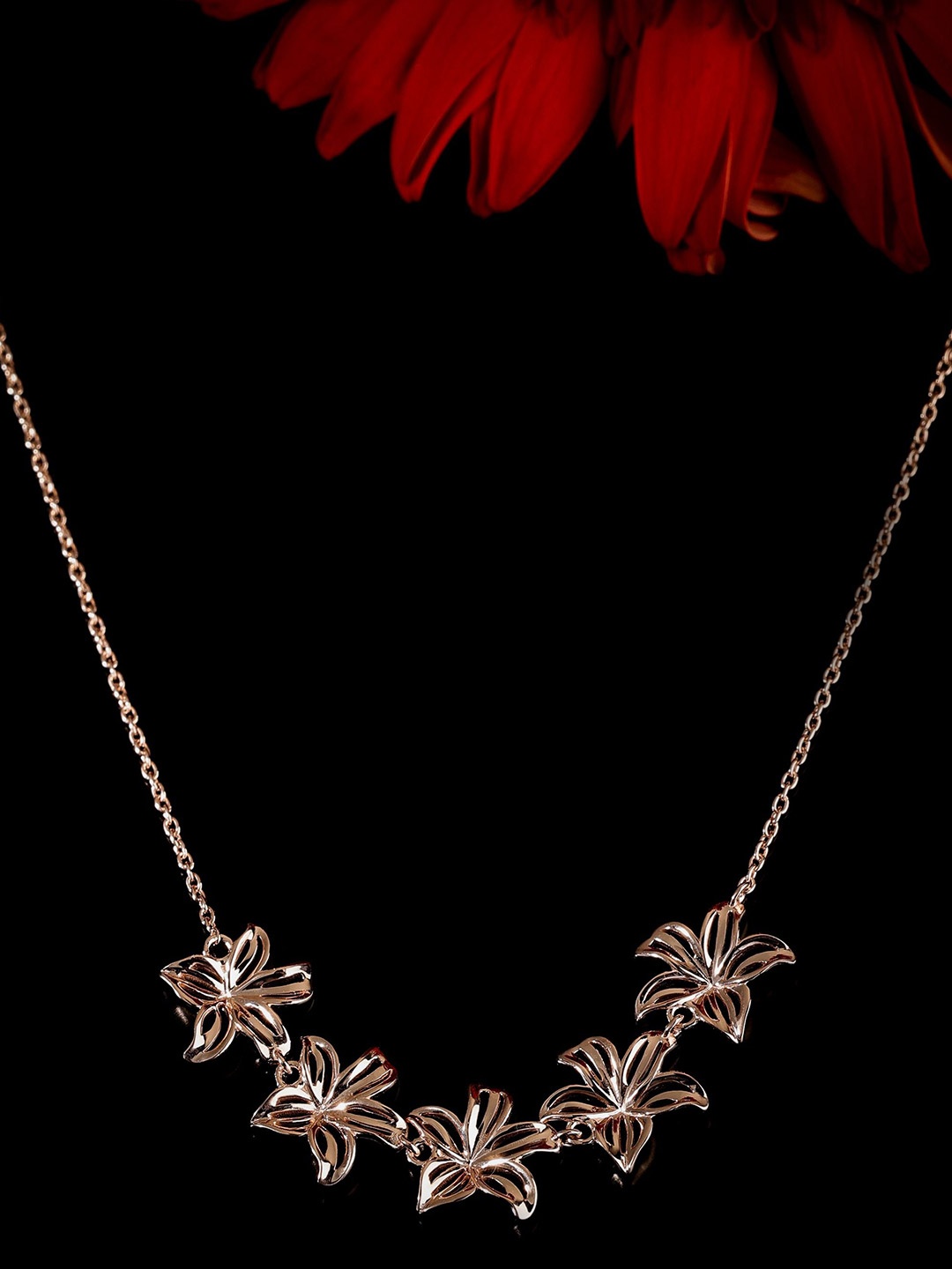 

DIAVO 925 Sterling Silver Rose Gold-Plated Floral Chain