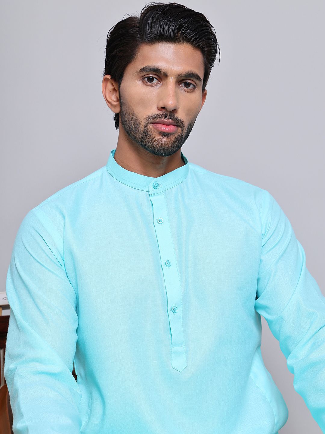 

Jompers Mandarin Collar Regular Cotton Straight Kurta, Turquoise blue
