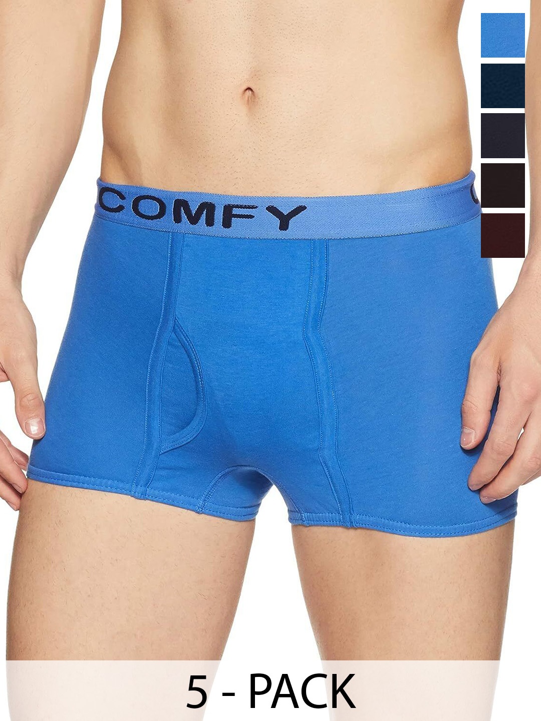 

AMUL COMFY Men Pack Of 5 Cotton Trunks Plain Mini Trunk OE, Blue