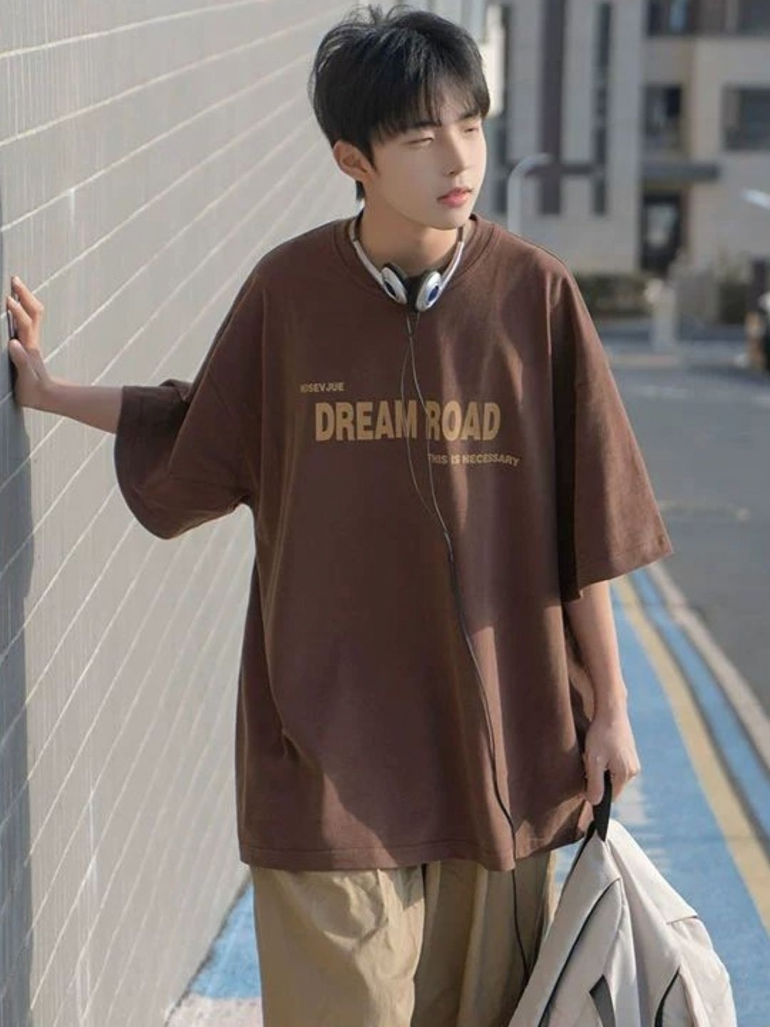 

HERE&NOW Men Typography Printed Round Neck Cotton Oversized T-shirt, Brown