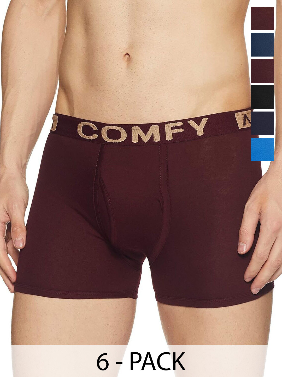 

AMUL COMFY Men Pack Of 6 Assorted Short Trunks Comfy-Plain-Trunk-OE-6-85