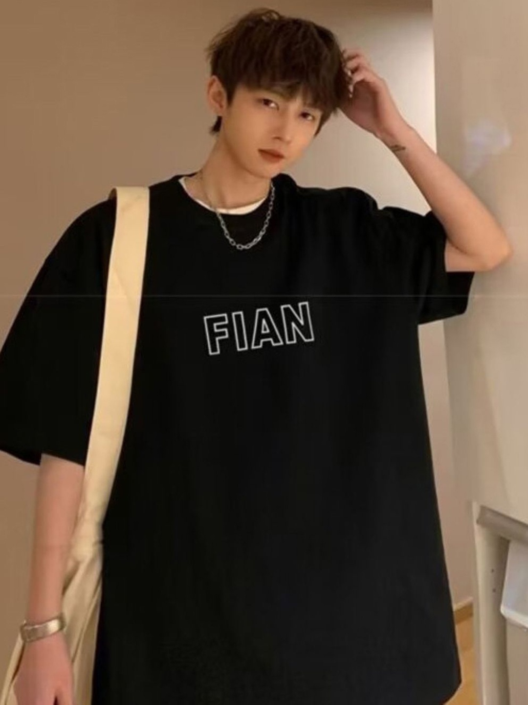 

HERE&NOW Men Typography Printed Round Neck Cotton Oversized T-shirt, Black