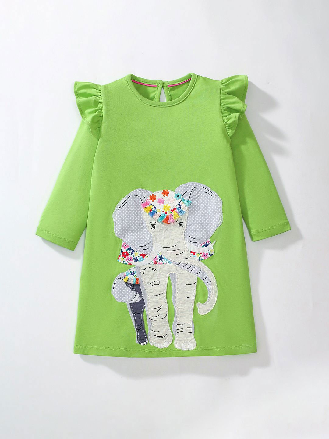 

JC SPARKLE Girls Pure Cotton Embroidered Graphic Applique A-Line Dress, Green