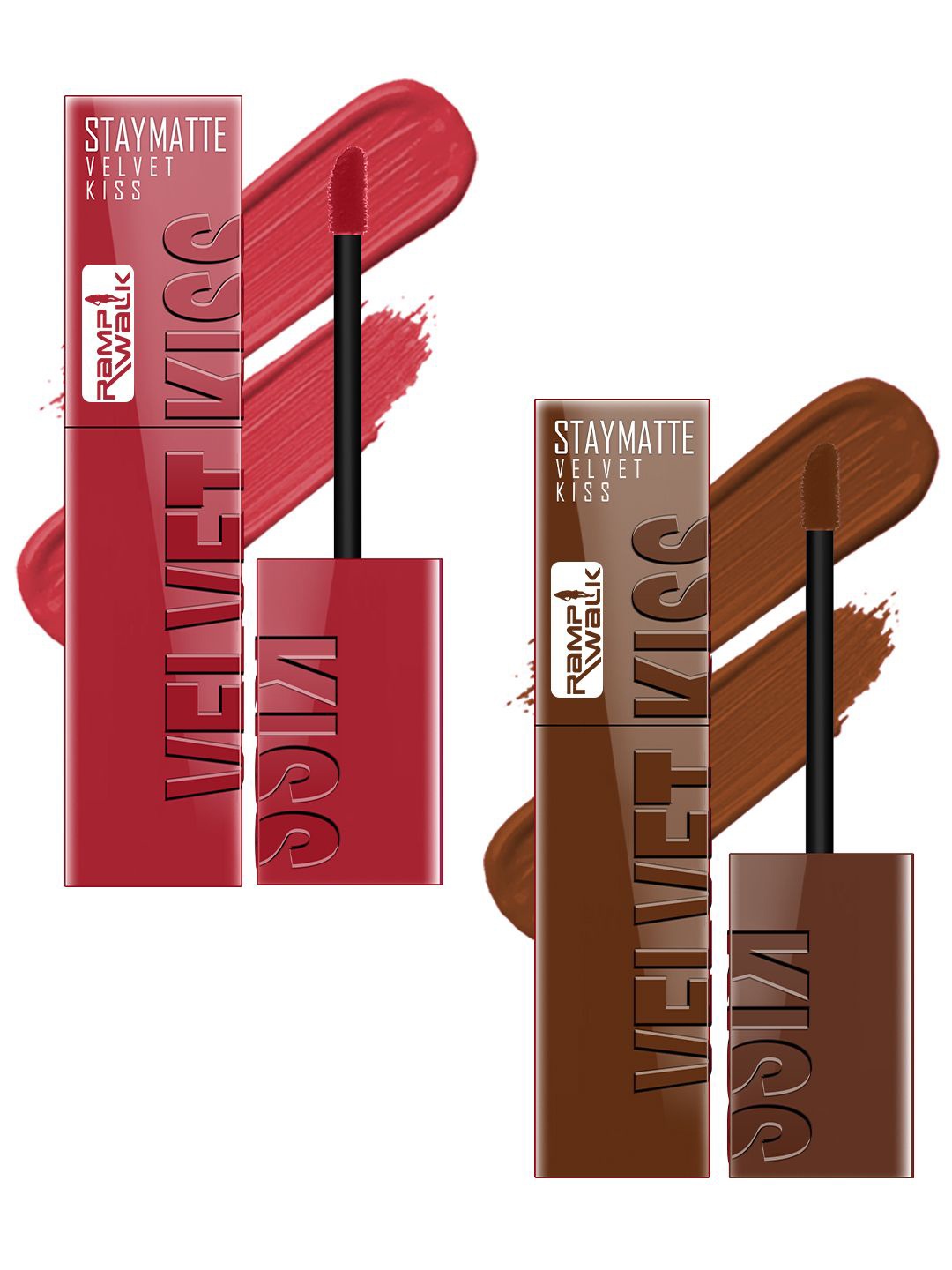 

Ramp Walk Set Of 2 Velvet Kiss Liquid Lipstick- 3.5 ml Each- 1 Matte Red-11Chocolate Brown