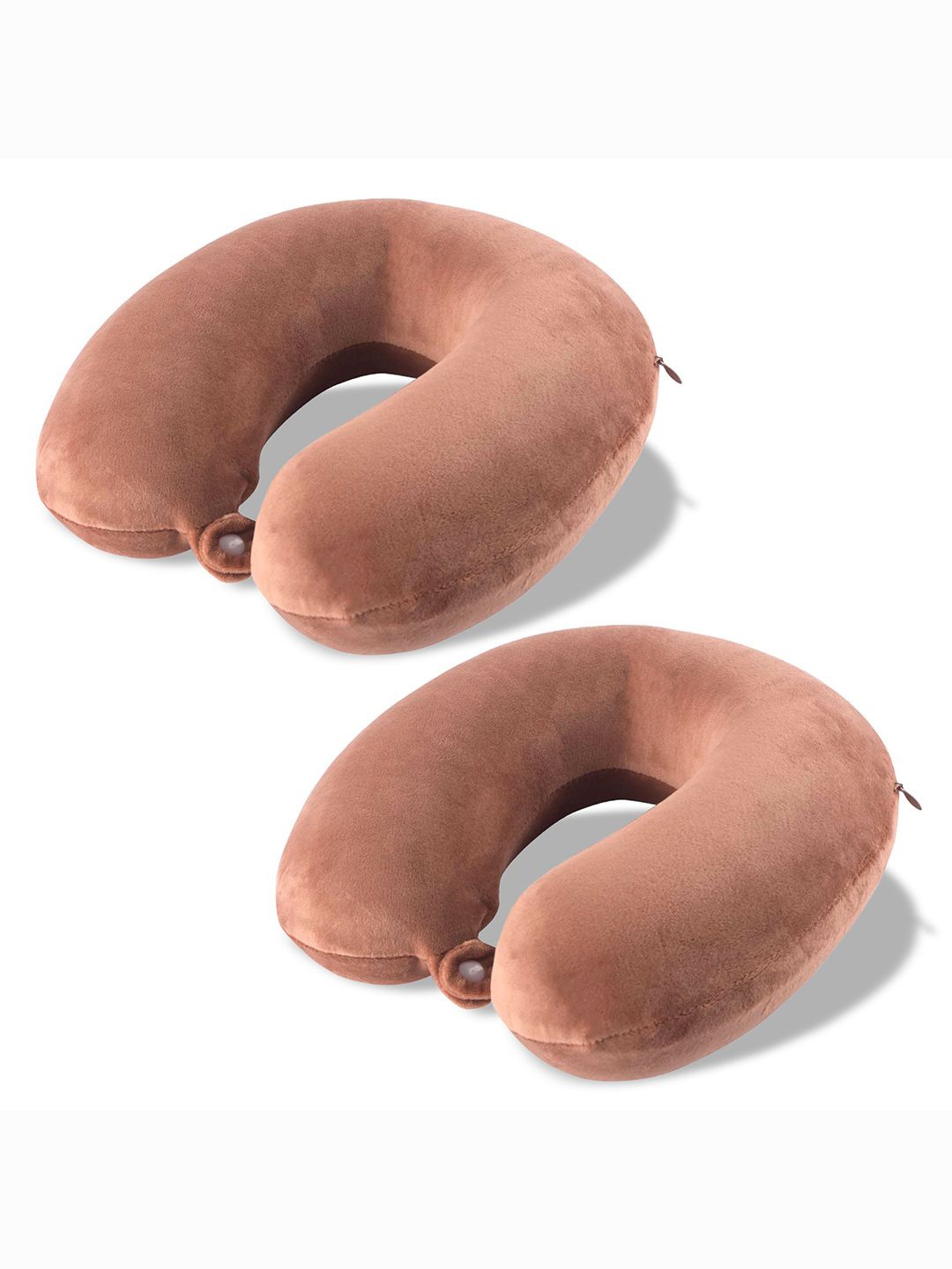 

Kuber Industries Brown 2 Pieces U-Shaped Memory Foam Filled Cotton Travel Pillows