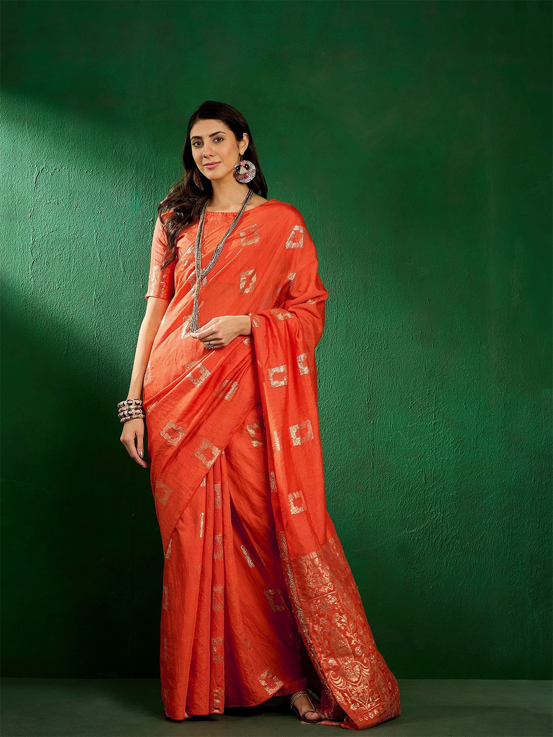 

Mitera Woven Design Saree With Blouse Piece, Orange
