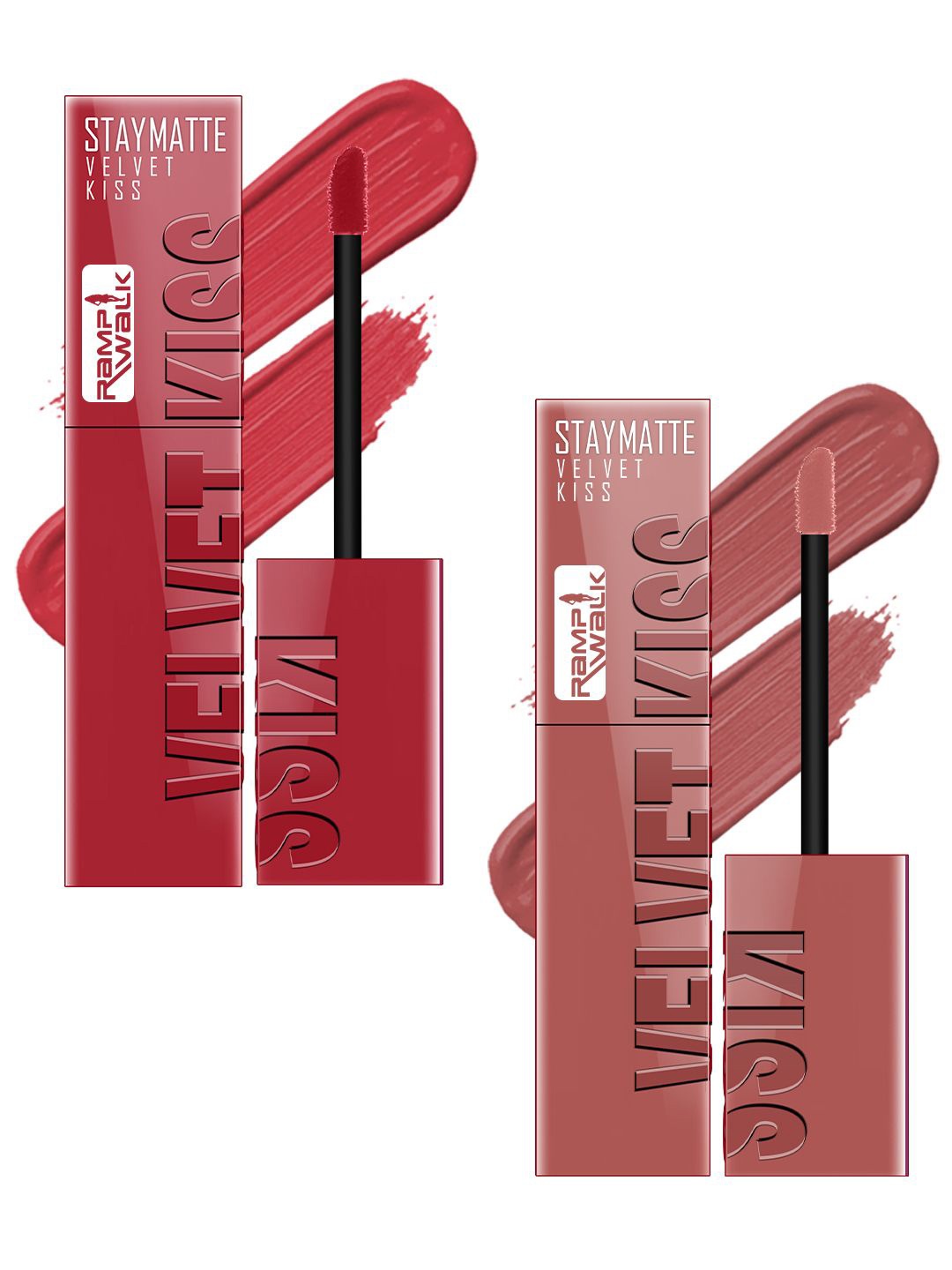 

Ramp Walk Set Of 2 Velvet Kiss Liquid Lipstick - 3.5 ml Each -Matte Red 01- Nude 05