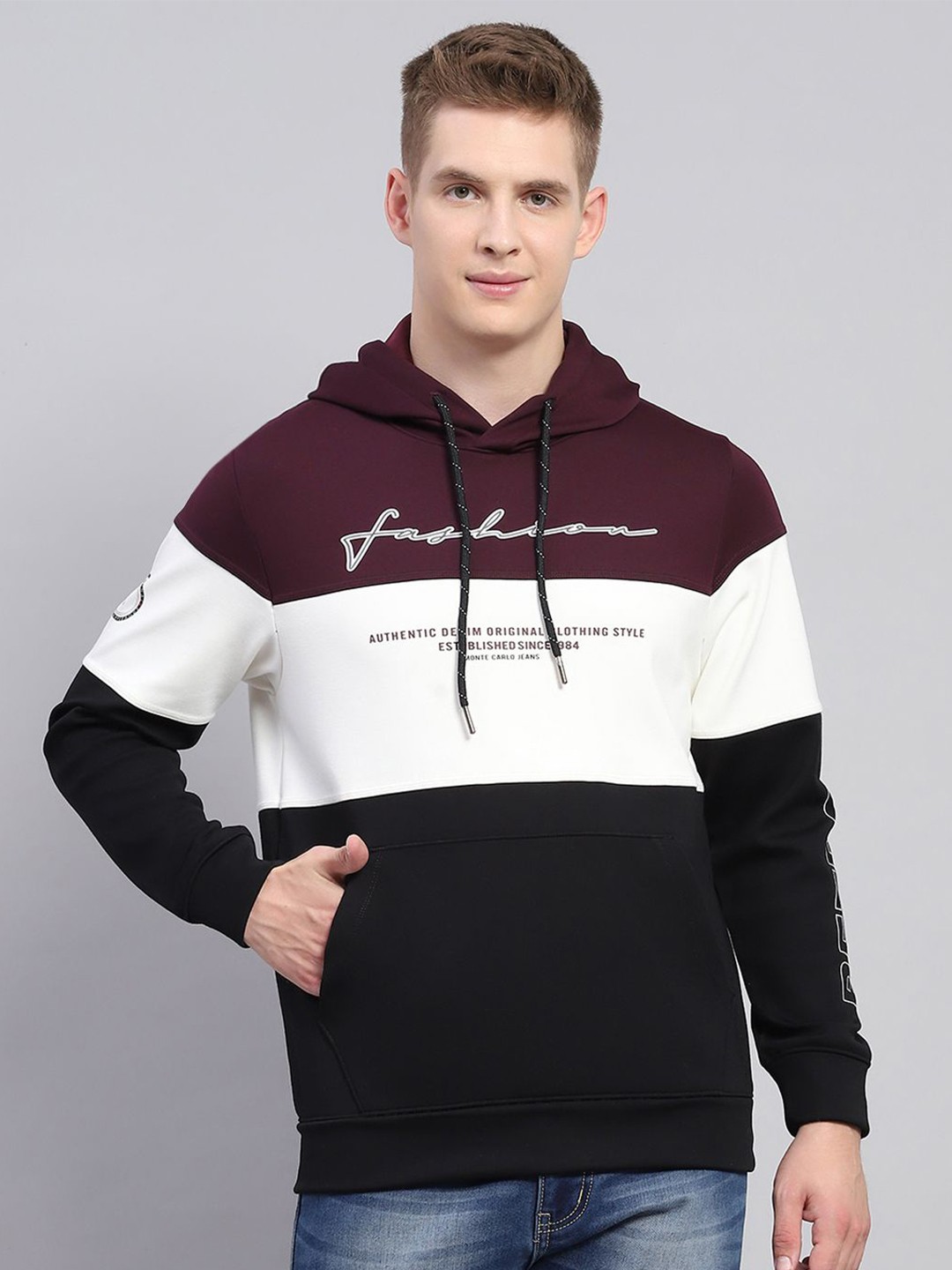 

Monte Carlo Men Printed Hooded Long Sleeves Sweatshirt, Maroon
