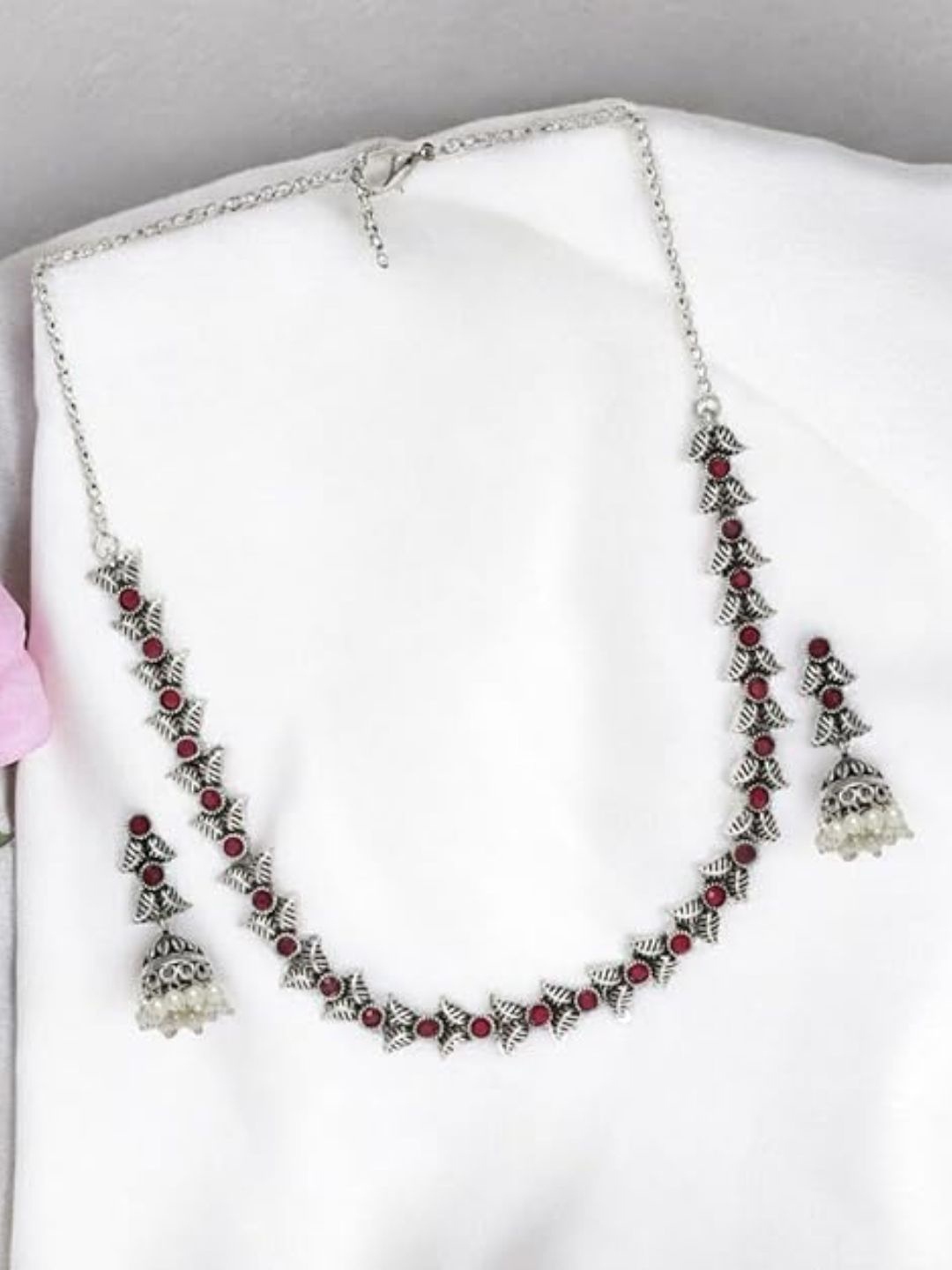 

Sangria Silver-Plated Stone-Studded & Beaded Jewellery Set