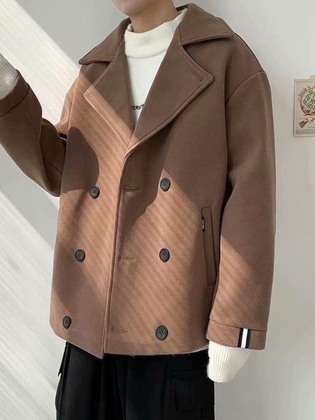 

HERE&NOW Men Lapel Collar Solid Casual Tailored Jacket, Khaki