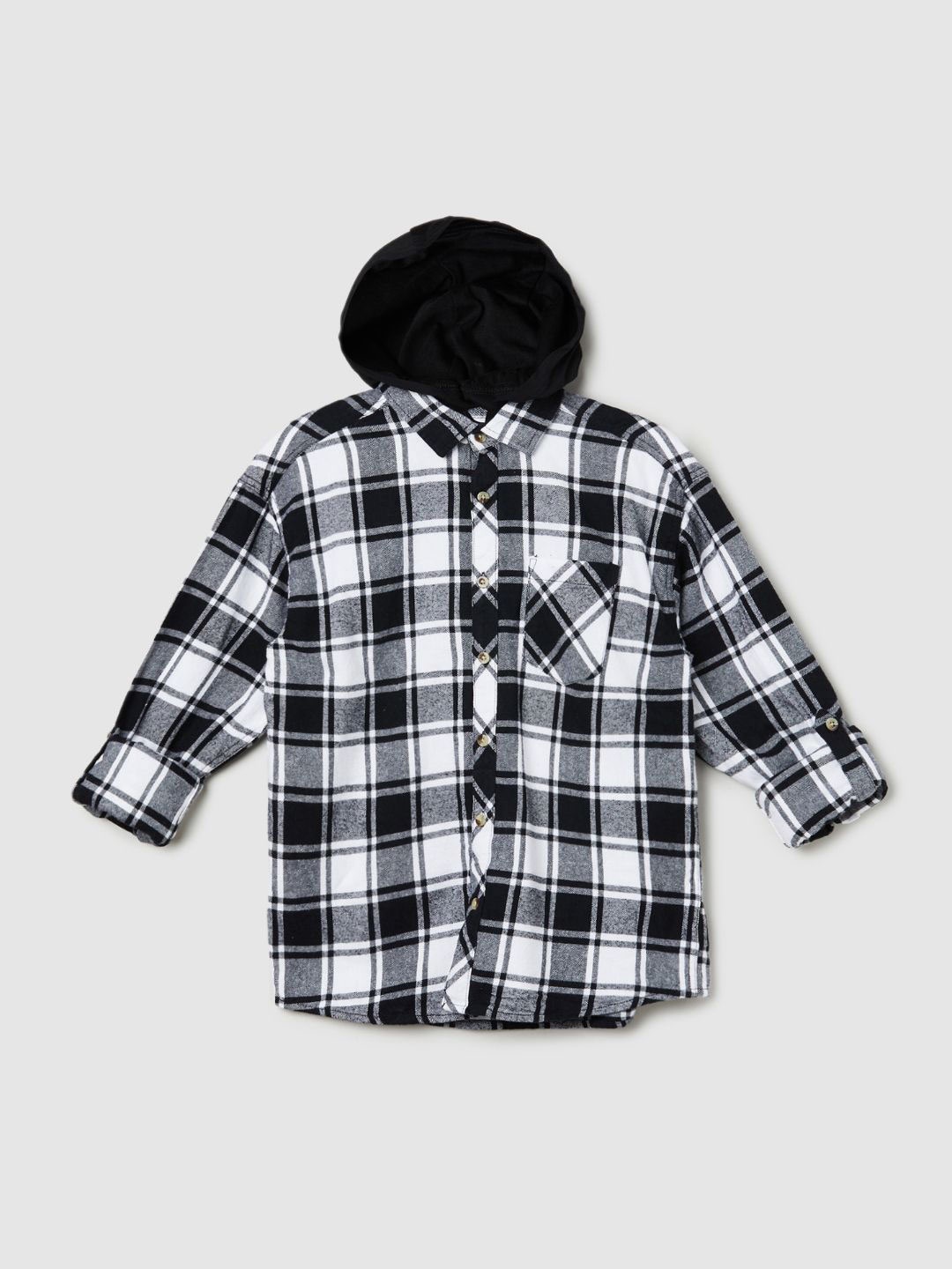 

max Boys Hood Tartan Checked Cotton Casual Shirt, Black