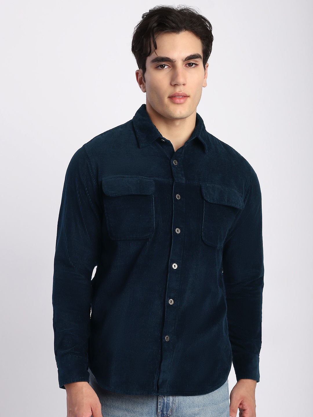 

Beyoung Flap Pocket Corduroy Shirt, Navy blue
