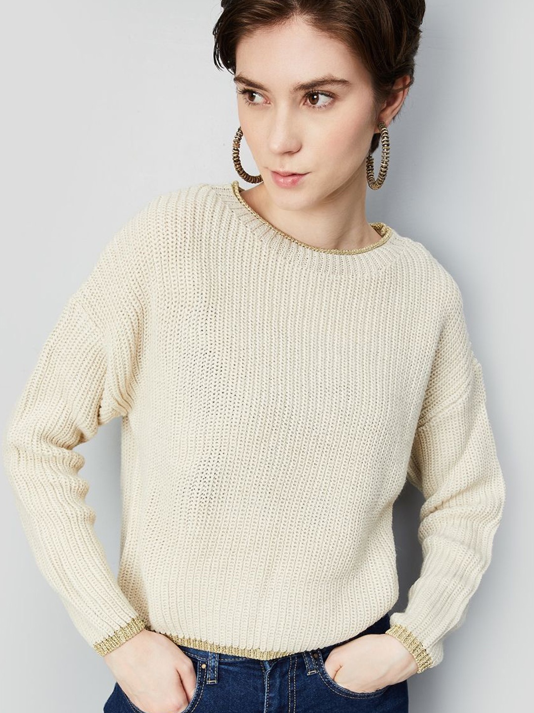 

max Women Ribbed Pullover Sweaters, Beige