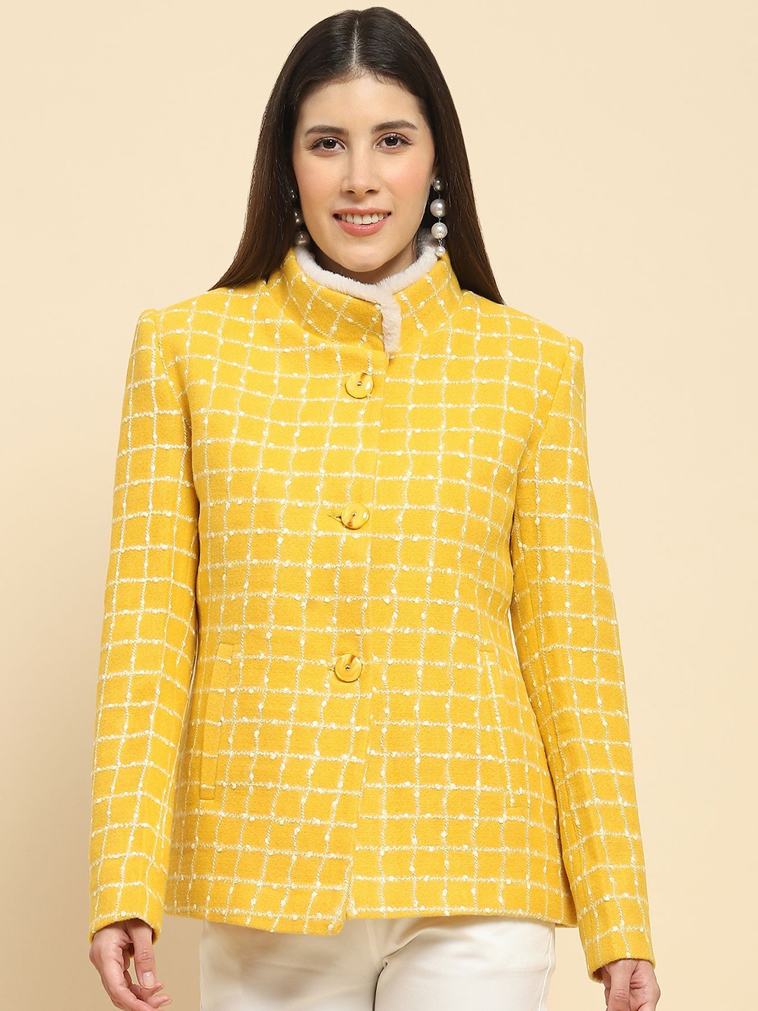 

Global Republic Checked Single-Breasted Overcoat, Yellow