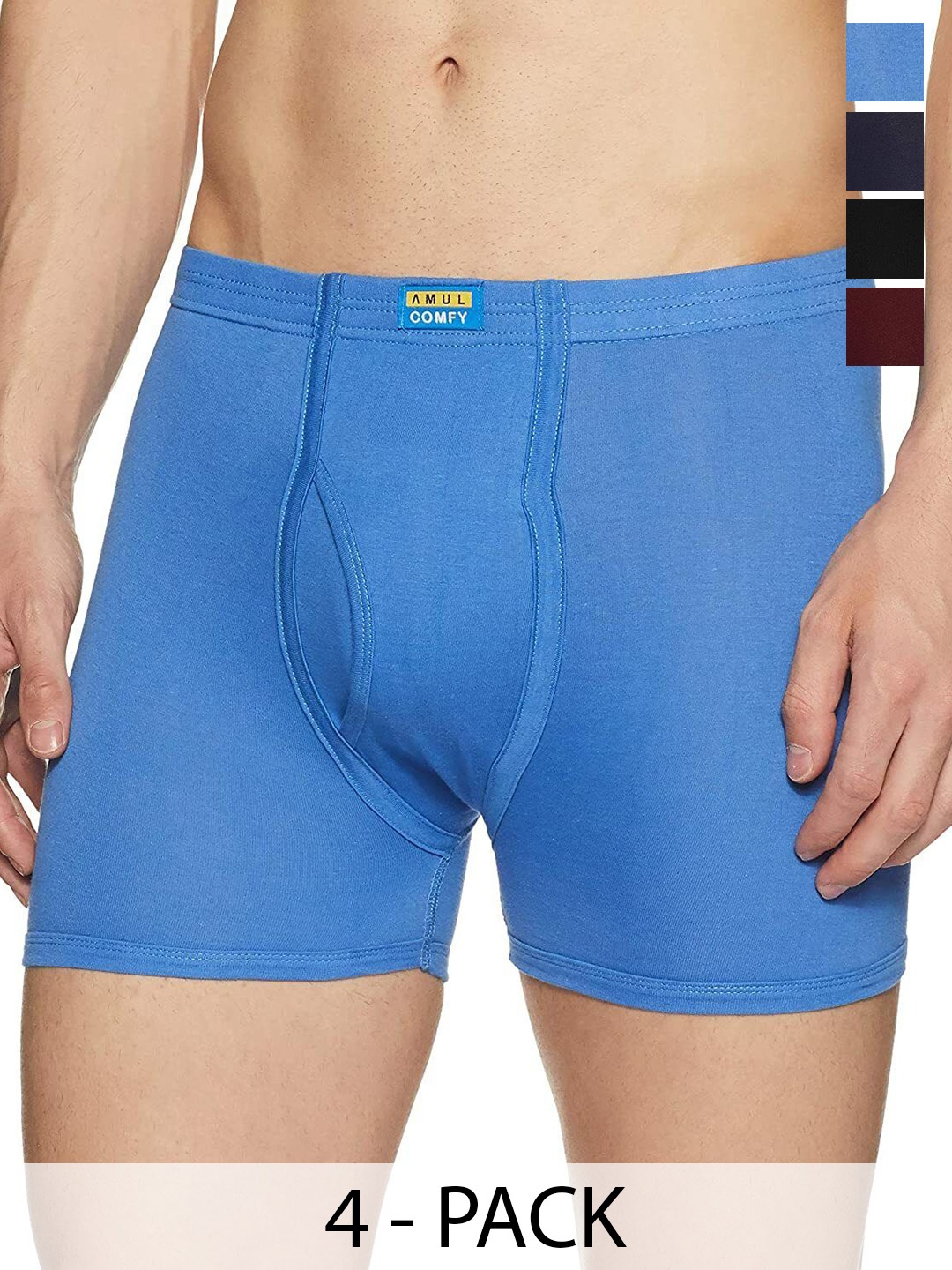 

AMUL COMFY Men Pack Of 4 Assorted Short Trunks Comfy-Plain-Trunk-IE-4-85