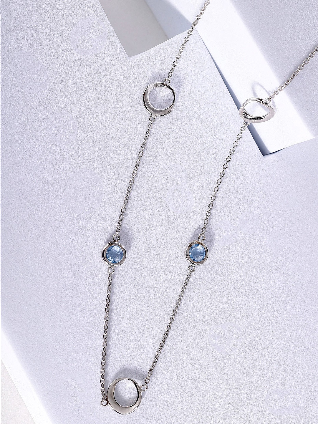 

DIAVO 925 Sterling Silver Rhodium-Plated Stone Studded Minimal Chain