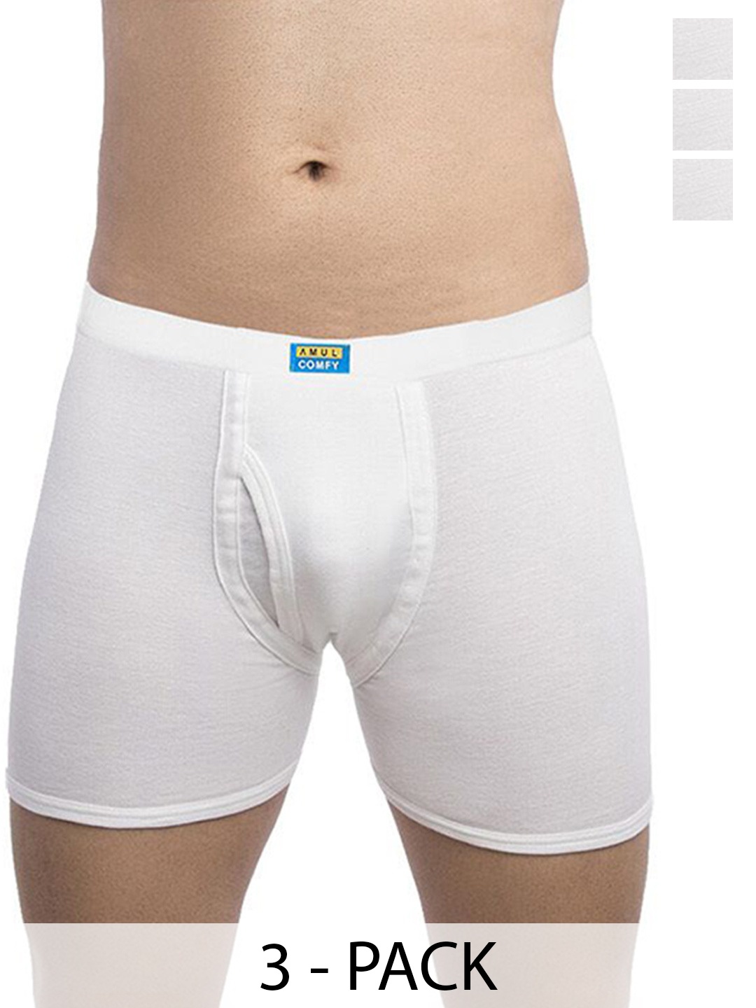 

AMUL COMFY Men Pack Of 3 Cotton Short Trunks Comfy-Plain-White-Trunk-IE-3-85