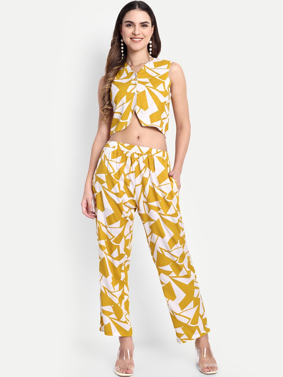 

GAB Women Printed Pure Cotton Co-Ord Set, Mustard