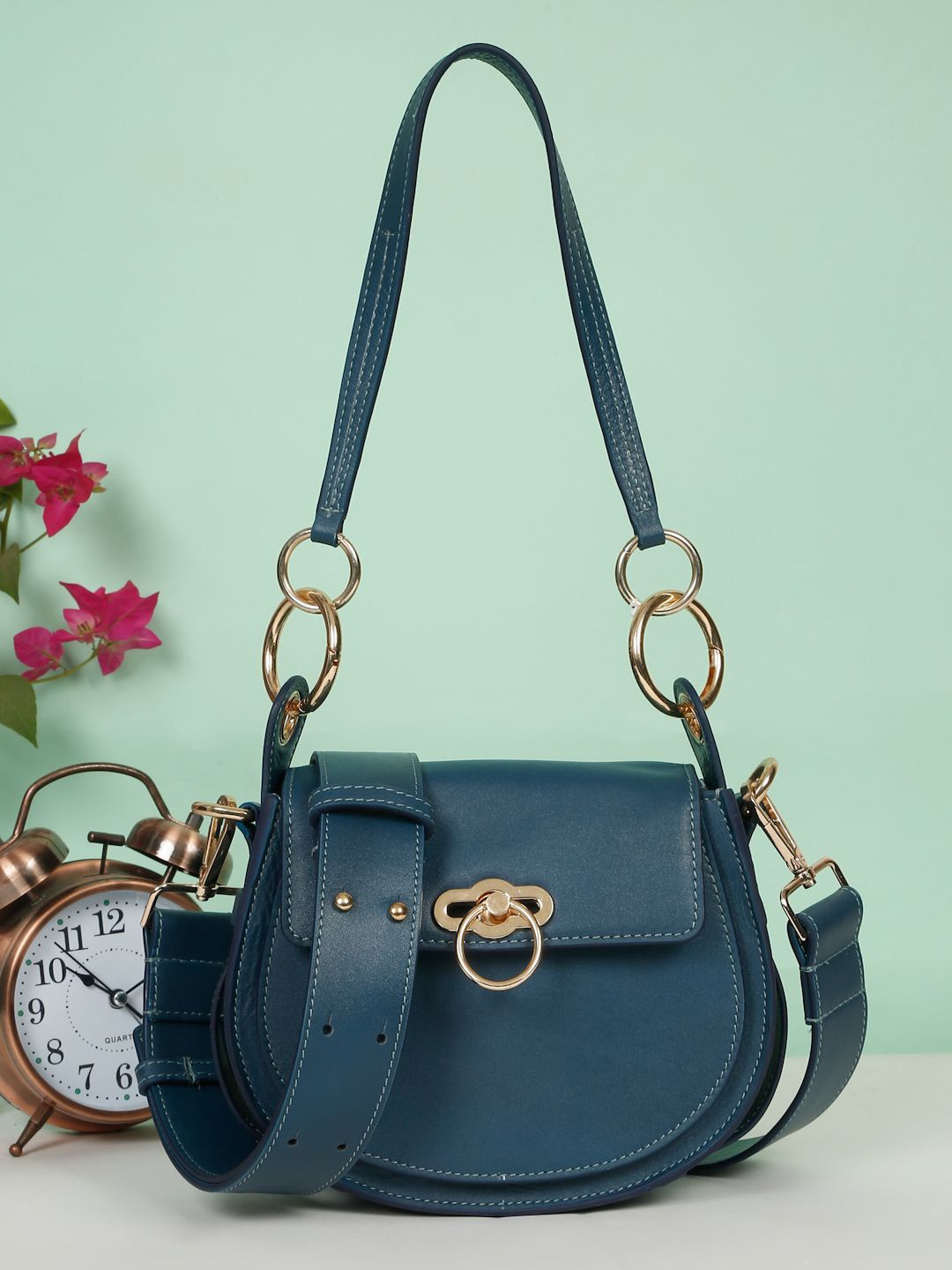 

HATS OFF ACCESSORIES Women Solid Structured Leather Satchel Bag, Blue