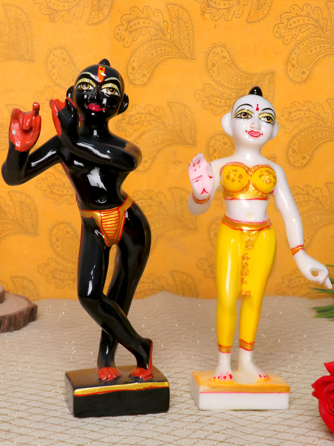 

GW CREATIONS Black & Yellow Radha Krishna Exquisite Marble Religious Idol Showpiece