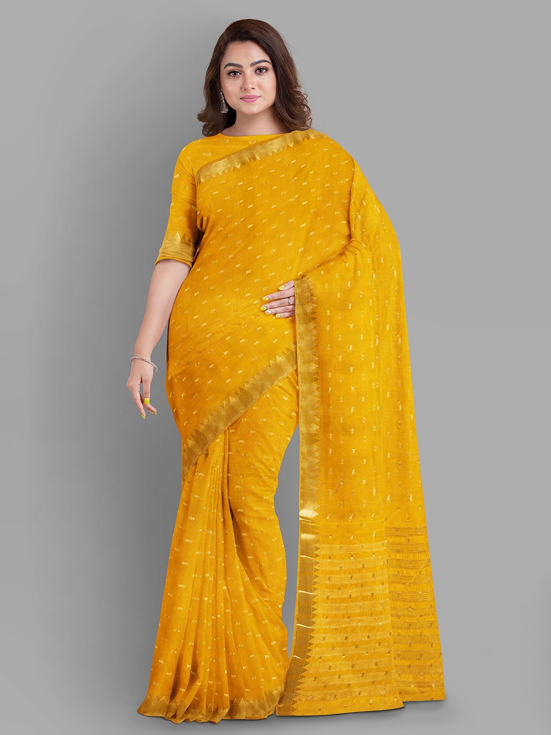 

The Chennai Silks Woven Design Kota Saree With Blouse Piece, Mustard