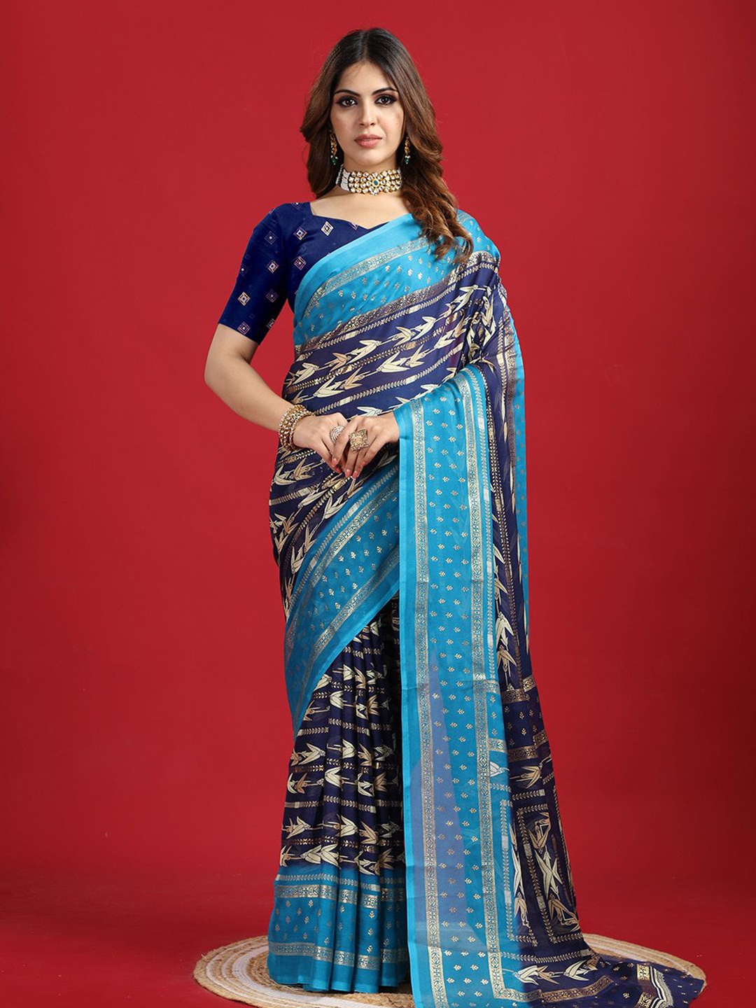 

NIRMAL CREATION Woven Design Saree, Navy blue