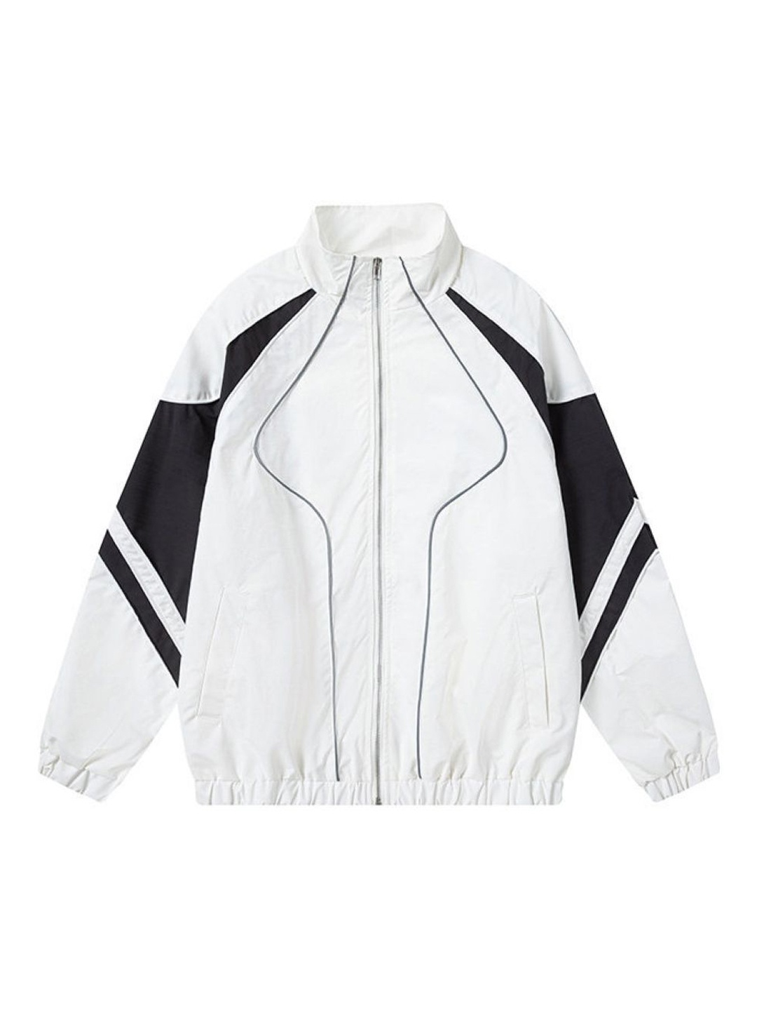 

HERE&NOW Men Mock Collar Colourblocked Casual Bomber Jacket, White