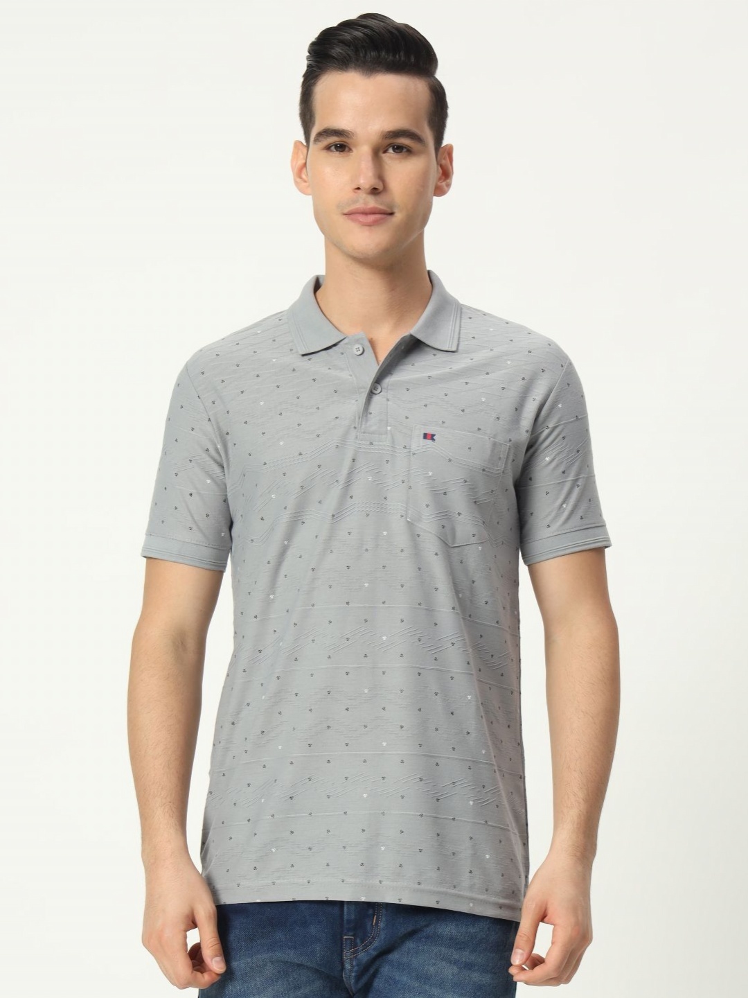 

TAB91 Men Self Design Polo Collar Cotton T-shirt, Grey