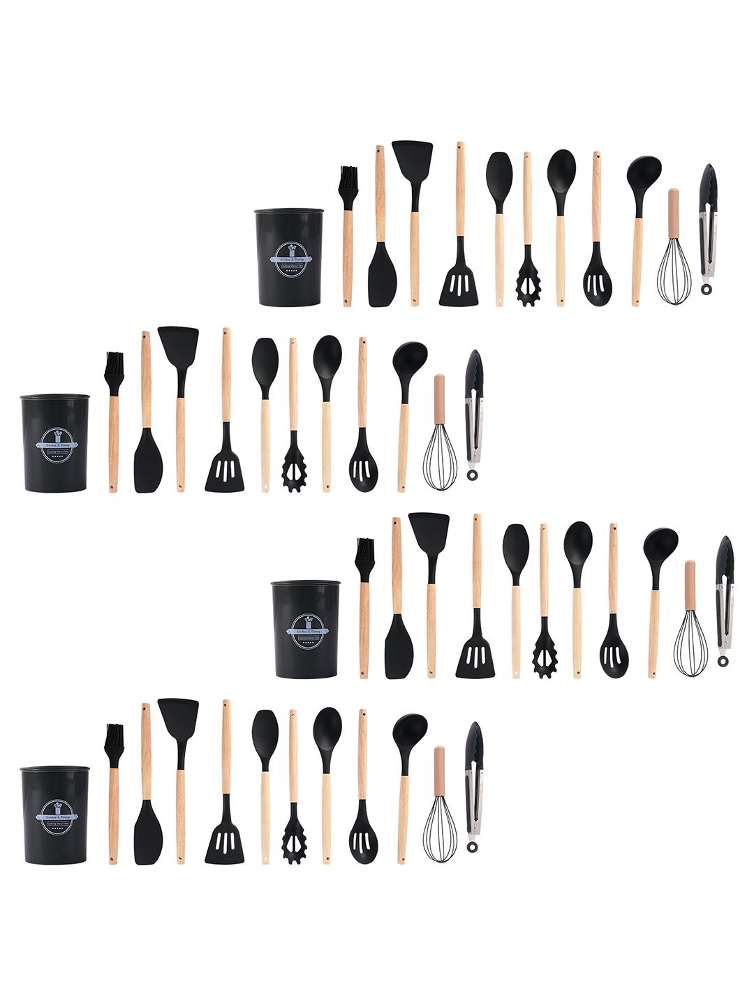 

Kuber Industries Black & Brown 48 Pcs (with Holder) Silicone Nonstick Spatula Set