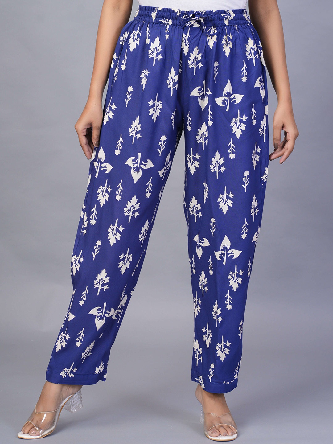 

KALINI Women Floral Printed Regular Fit Trousers, Blue