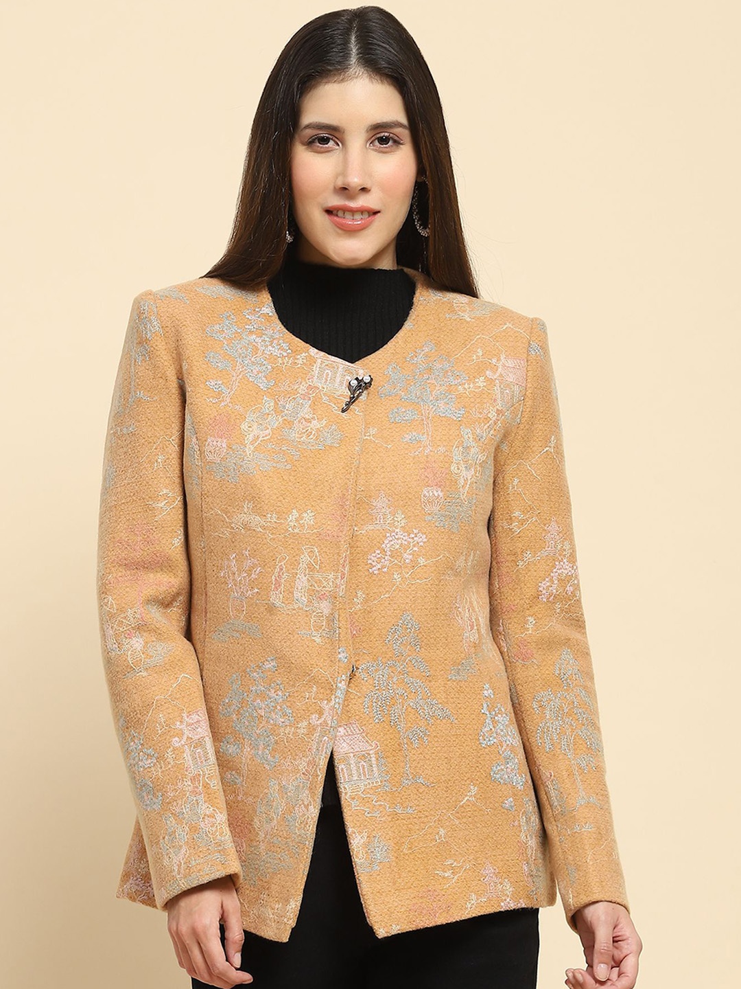 

Global Republic Women Self Design Single-Breasted Coat, Brown
