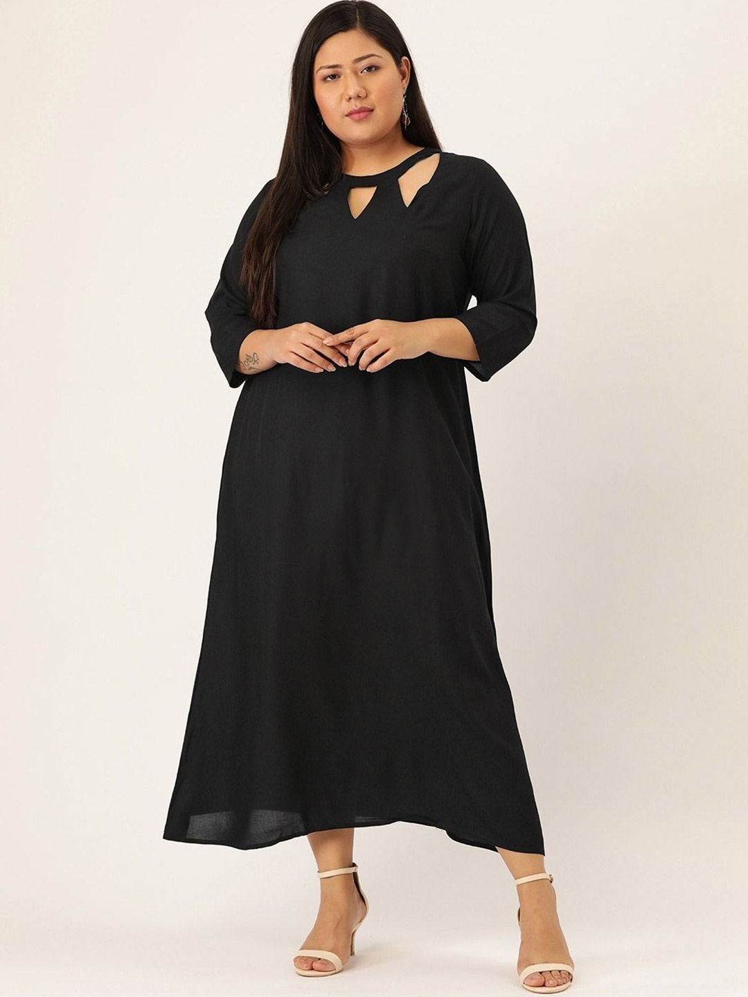 

theRebelinme Women Plus Size A-Line Midi Dress, Black