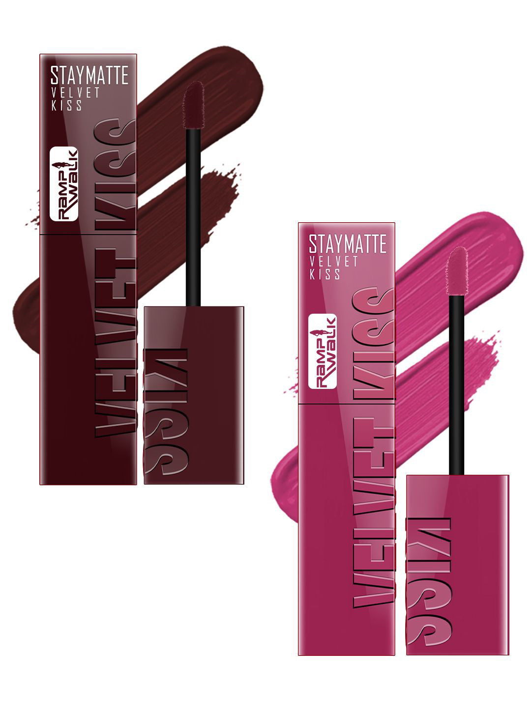 

Ramp Walk Set Of 2 Velvet Kiss Waterproof Liquid Lipstick 3.5 ml Each - Maroon-Dark Pink