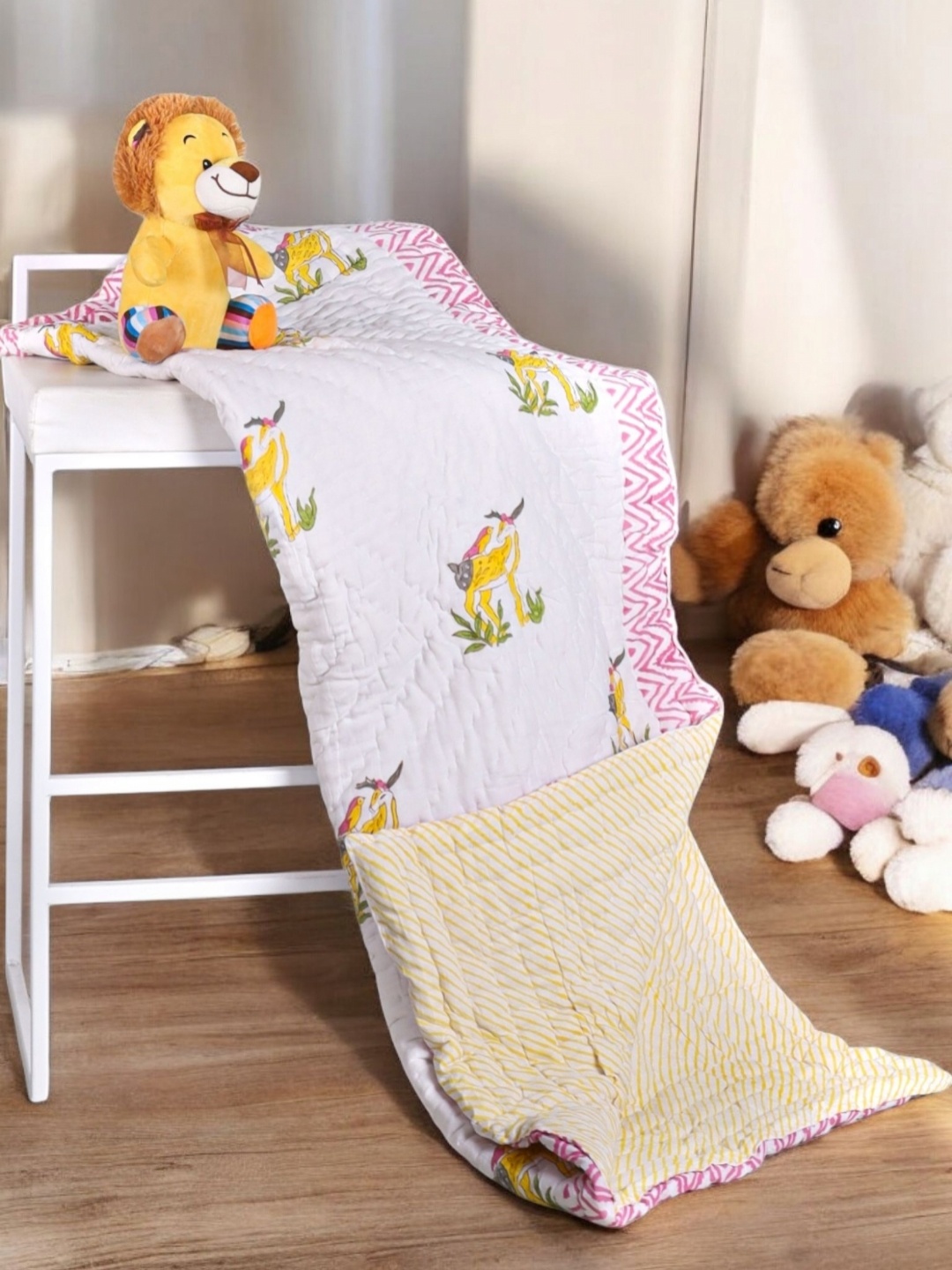 

Feels Like Home White & Yellow Cartoon Characters Mild Winter 350 GSM Single Bed Quilt