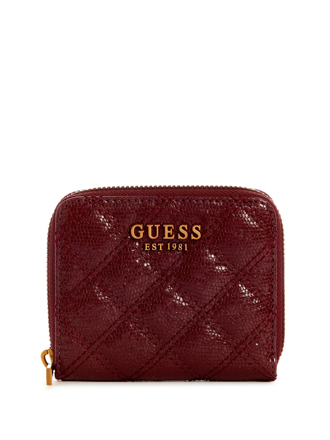 

GUESS Women Quilted PU Zip Around Wallet, Burgundy