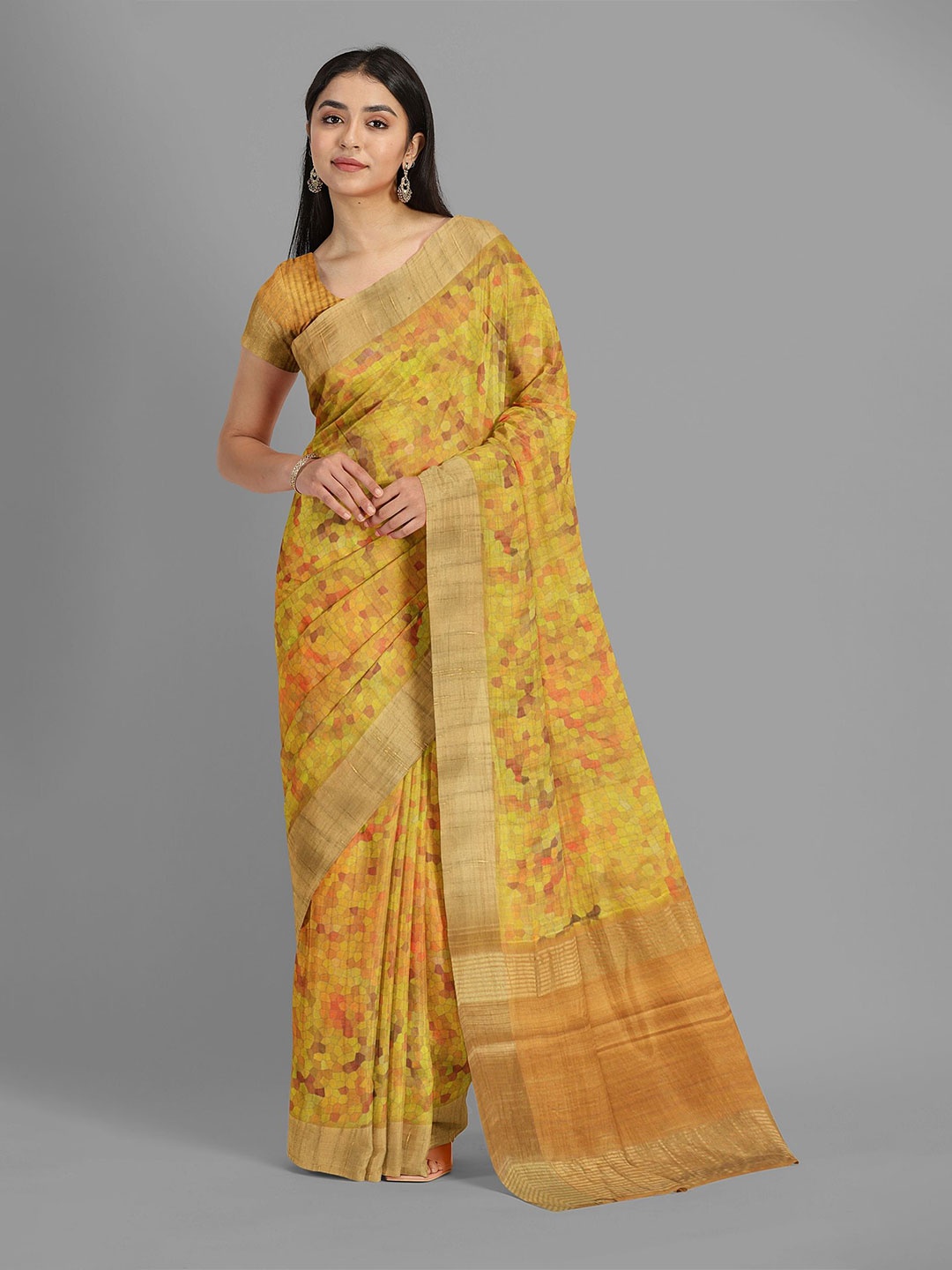 

The Chennai Silks Abstract Printed Banarasi Saree, Mustard