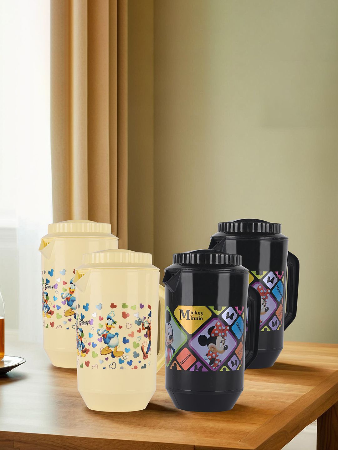 

Kuber Industries Cream-Coloured & Black 4 Pieces Printed Water Jugs-2L