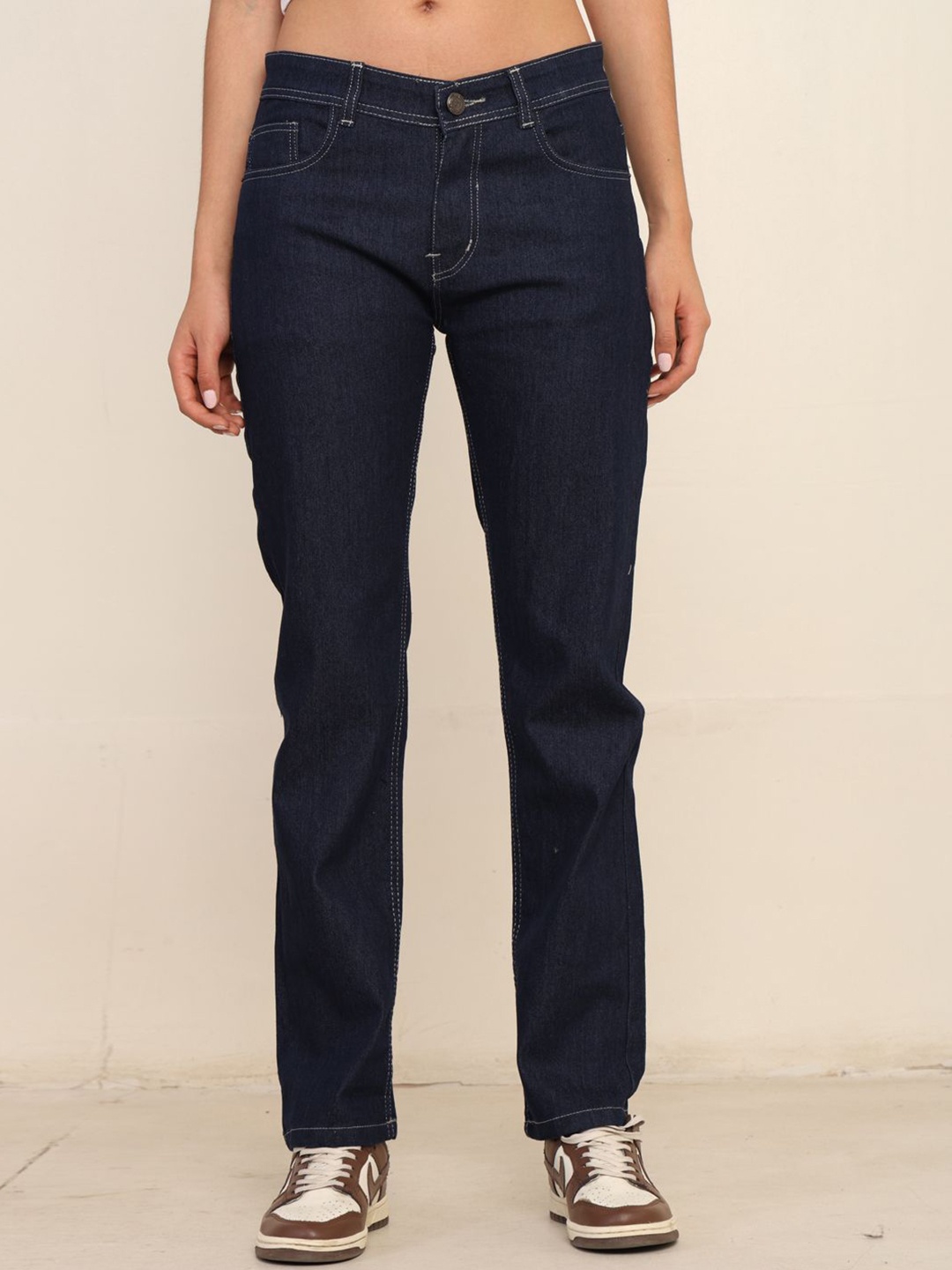 

ComfyStyle Women Comfort Straight Fit High-Rise Stretchable Jeans, Navy blue